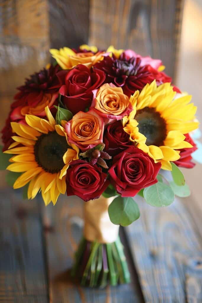 Sunflowers And Rose Wedding Bouquets: 20 Inspiring Ideas • Confetti & Roses