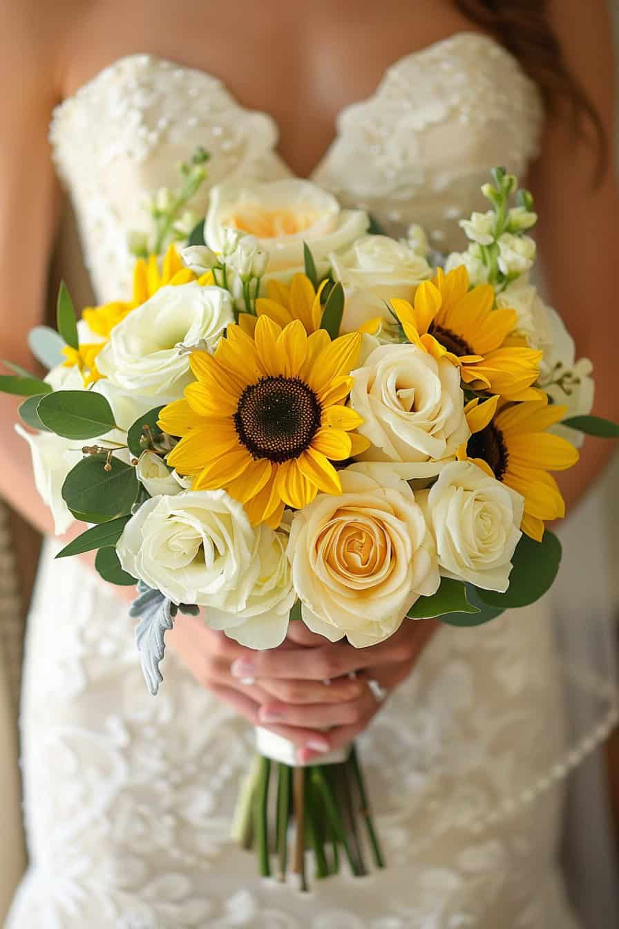 Sunflowers And Rose Wedding Bouquets: 20 Inspiring Ideas