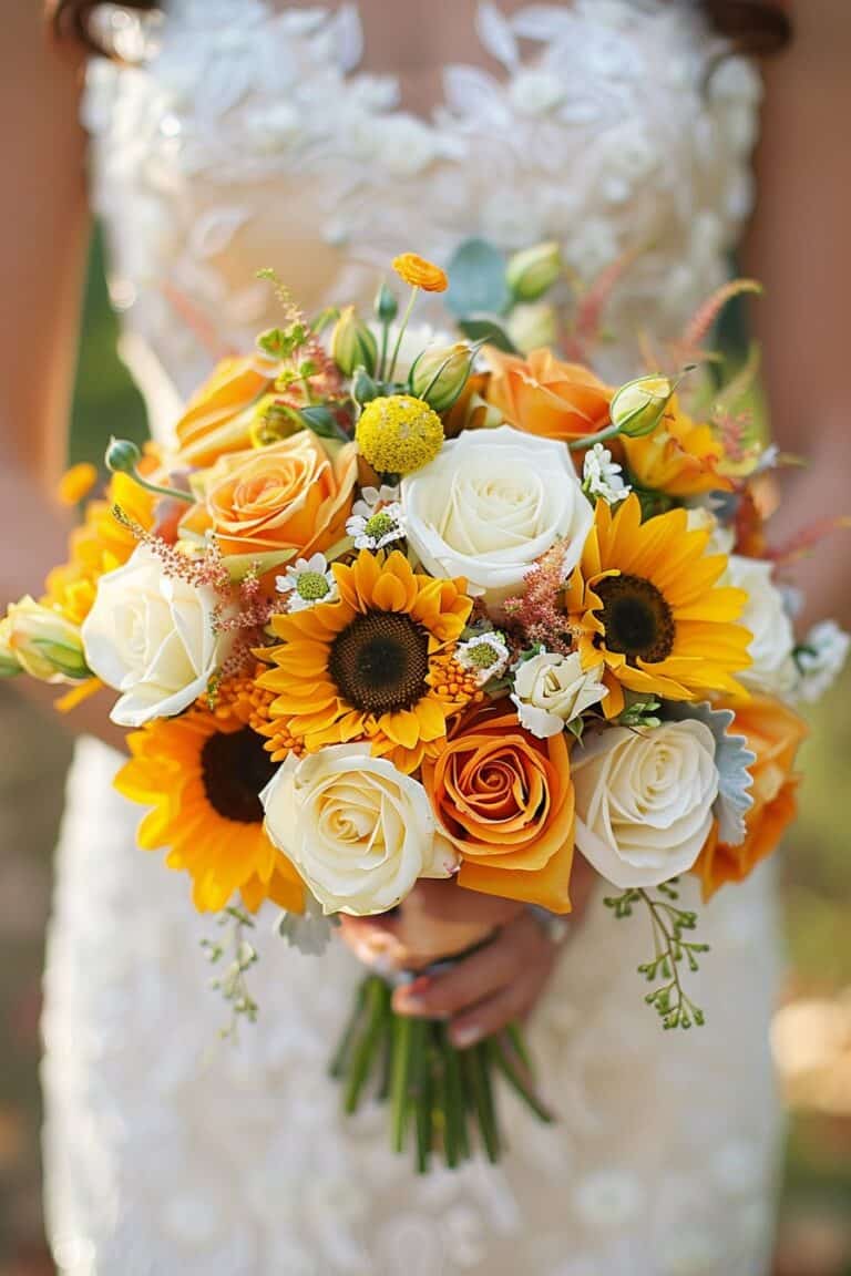 Sunflowers And Rose Wedding Bouquets: 20 Inspiring Ideas • Confetti Roses