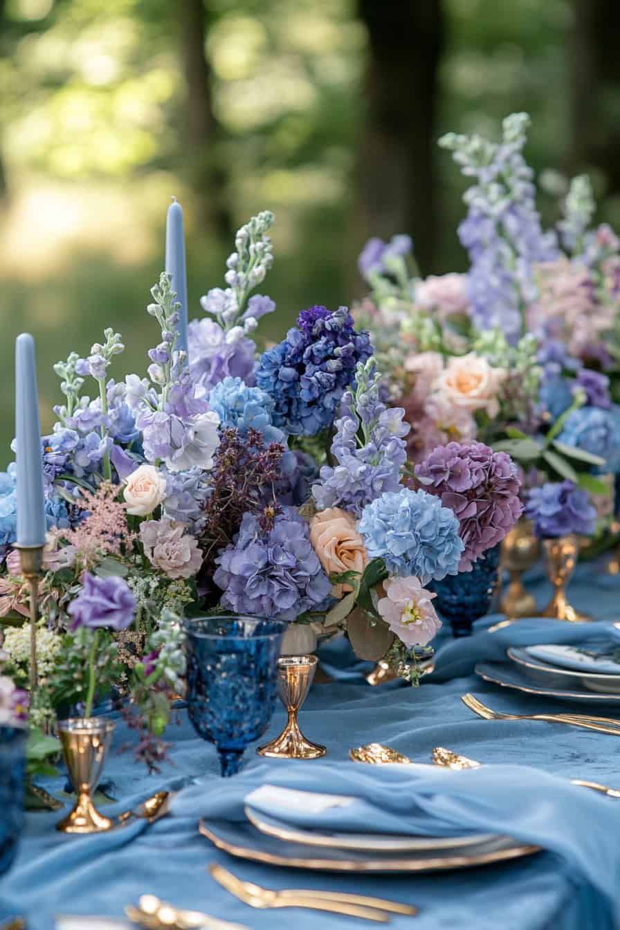 20 Enchanting Periwinkle Wedding Ideas For The Perfect Day Confetti Wedding Centerpieces And Florals
