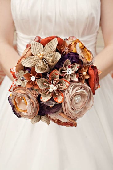 Beautiful bouquet of fabric and paper flowers for wedding or special event.