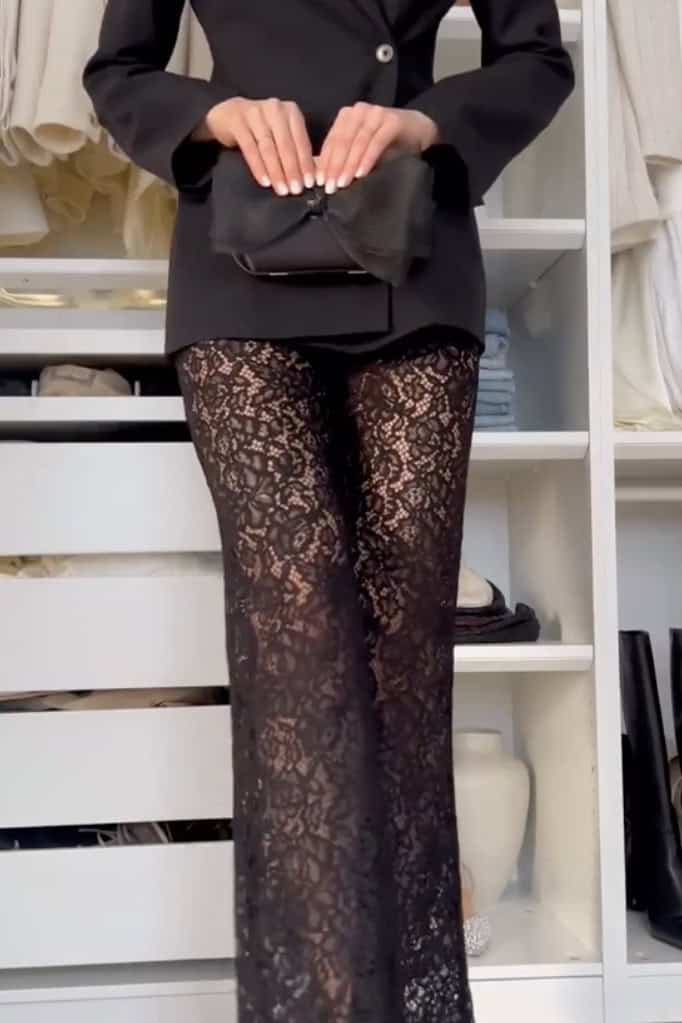Elegant black lace pants and stylish blazer from Confetti & Roses.