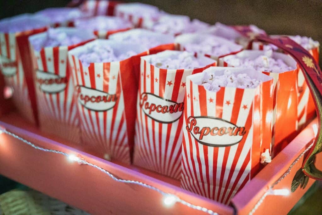 white and red popcorn bags for movies